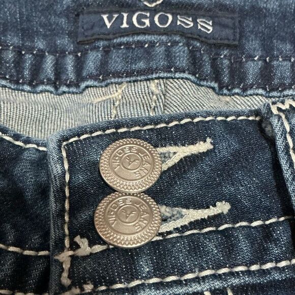 Vigoss Distressed Dark Wash The Chelsea Capri Blue Jeans - Picture 13 of 14